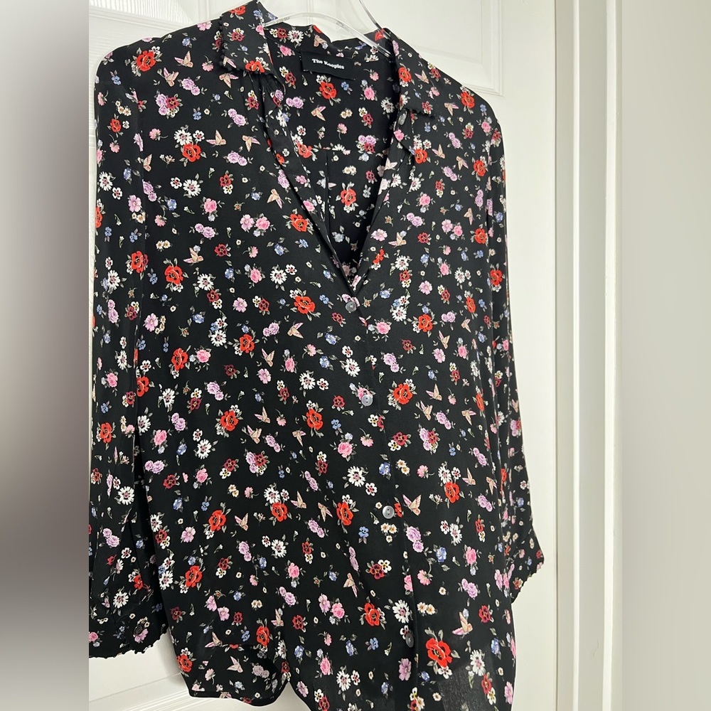 The Kooples 100% Silk Button Down Shirt Floral Print Top sz XXS - Picture 5 of 7